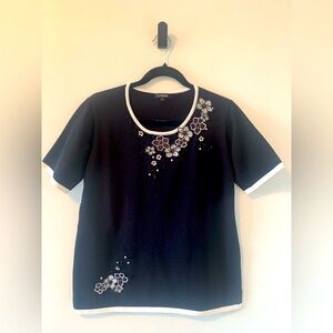 La Madona Women’s Black Knitted Top with Embroidered Floral & Beaded Details SzL